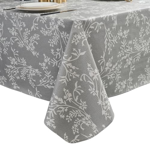 LIBERECOO Vinyl Tablecloth with Flannel Backing Indigo Botanical Charm, Waterproof, Wipeable, Durable Table Cover 4 Colors, 4 Sizes, Rectangular 54x72 Inch