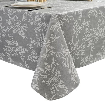 LIBERECOO Vinyl Tablecloth with Flannel Backing –Indigo Botanical Charm, Waterproof, Wipeable, Durable Table Cover – 4 Colors