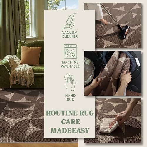 Lahome Semi Circle Easy Jute Rugs for Entryway, Tan 3x5 Washable Rug