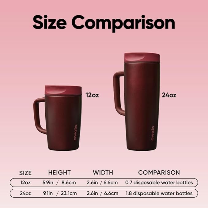 Owala SmoothSip Slider Stainless Steel Insulated Travel Mug with handle, 100% Leak Proof, For Hot and Cold Drinks, Travel Friendly with Sliding Lock Lid, 12oz, BPA Free, Leak Proof, Black Cherry