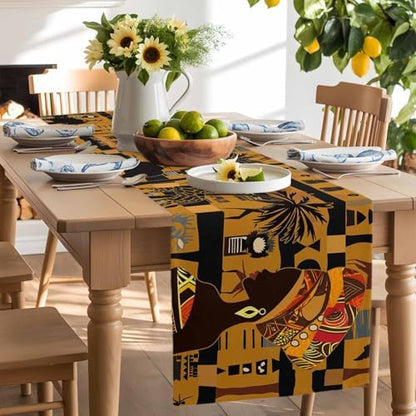 Black African Female Table Runner Dresser Scarf 13 x 72 Inch Elephant Giraffe Ethnic Wind Brown Black Table Runners Non-Slip Heat Resistant Kitchen Dining Table Decor for Home Holidays Indoor Outdoor