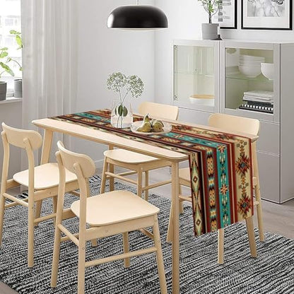 Aztec Southwest Table Runner, Ethnic Style Design Geometric Triditional Kitchen Table Runners Table Setting Decor for Garden Farmhouse Wedding Party Holiday Dinner Home, 13x120 Inch