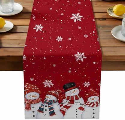 Christmas Snowman Red Table Runner Dresser Scarf 13 x 72 Inch Cute Xmas Snowman Snowflakes Winter Table Runners Non-Slip Heat Resistant Kitchen Dining Table Decor for Home Holidays Indoor Outdoor