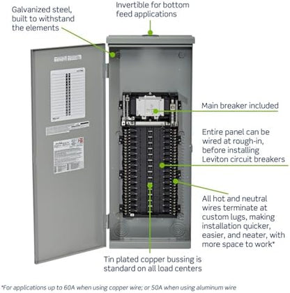 Leviton 30 Space Outdoor Load Center with 200A Main Circuit Breaker, LR320-BDD