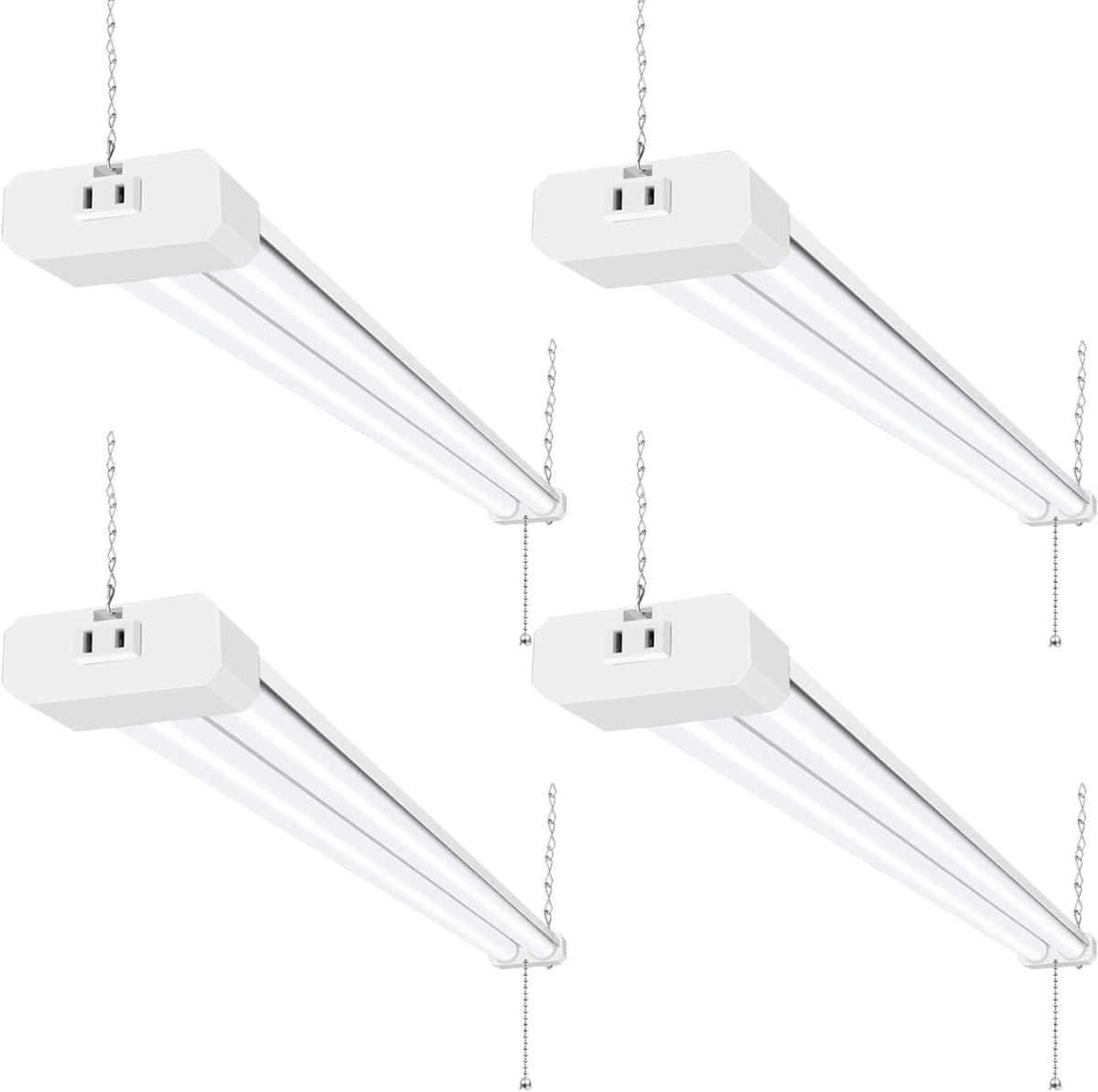 hykolity 4 Pack 4FT Linkable LED Shop Light for Garage, 6500lm, 4FT 60W Utility Light Fixture, 5000K Daylight LED Workbench Light with Plug, Hanging or Surface Mount, White - ETL