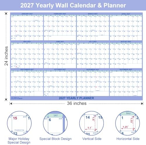 2 PC 24 x 36 2027 Wall Calendar 12 Month, Folded Wet & Dry Erasable Planner