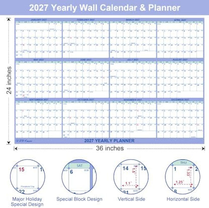 2 PC 24 x 36 2027 Wall Calendar 12 Month, Folded Wet & Dry Erasable Planner
