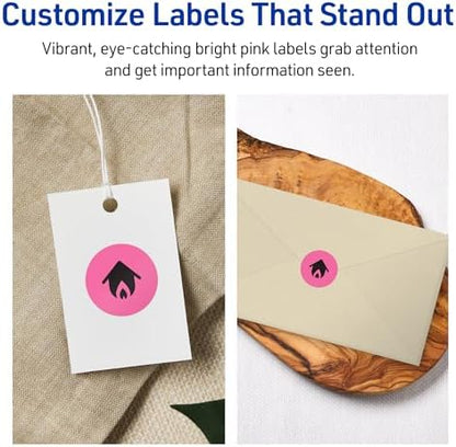 Avery Printable Round Labels, Sure Feed Technology, 1" Diameter, Bright Pink Labels, Print-to-the-Edge, Laser/Inkjet, 1,920 Total, Great for Price Stickers and Mailing Seals