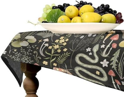 Retro Forest Curtains, Fairy Tale Woodland Wild Animals Moths Owl Snake Cartoon Flowers Mushroom Farmhouse Holiday Tablecloths for Home Kitchen Party Dinner Decor 60x90in