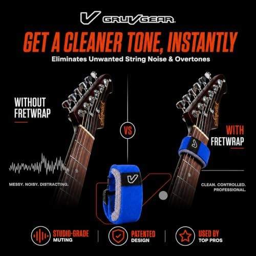 Gruv Gear Fret Wrap & Guitar Mute, Fretwrap for Acoustic, Electric & Bass | String Dampener Recording, Tapping & Practice Accessory (1 Pack, Large Blue, Fits 6 String Bass, 8 String Guitar)