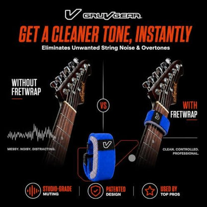 Gruv Gear Fret Wrap & Guitar Mute, Fretwrap for Acoustic, Electric & Bass | String Dampener Recording, Tapping & Practice Accessory (1 Pack, Large Blue, Fits 6 String Bass, 8 String Guitar)