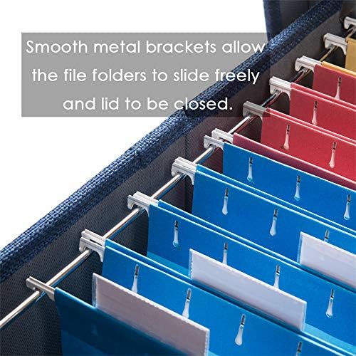 PRANDOM File Organizer Box - Set of 4 Collapsible Decorative Linen Filing Storage Hanging File Folders with Lids Office Cabinet Letter/Legal Size Navy Blue 17.1x14x11.1 inch