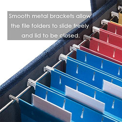 PRANDOM File Organizer Box - Set of 4 Collapsible Decorative Linen Filing Storage Hanging File Folders with Lids Office Cabinet Letter/Legal Size Navy Blue 17.1x14x11.1 inch