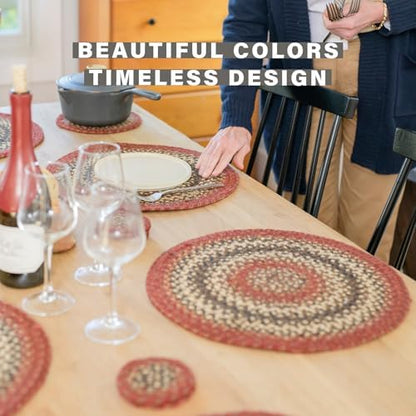 Homespice Chester Braided Placemats Ideal as Table Mats, Round 15" Set of 2