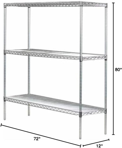 Omega 12" Deep x 72" Wide x 80" High 3 Tier Chrome Starter Shelving Unit