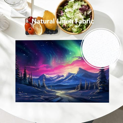 Batmerry Vintage Christmas Linen Placemats Set of 8, Cozy Fireplace Scene Washable Table Mats for Kitchen Table Thickened Heat Insulation Dining Set Indoor Outdoor 12X18 in