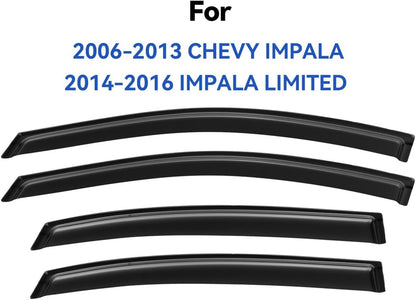 Window Visors Rain Guards for 2006-2013 Chevy Impala, Out-Channel Window Vent Wind Deflectors Visors Shades for 2014-2016 Impala Limited