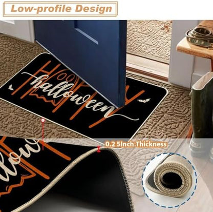 Baccessor Happy Halloween Kitchen Mats Set of 2, Spooky Ghost Kitchen Rugs for Floor Low-Profile Farmhouse Halloween Party Home Kitchen Decor 17x29 and 17x47 Inch