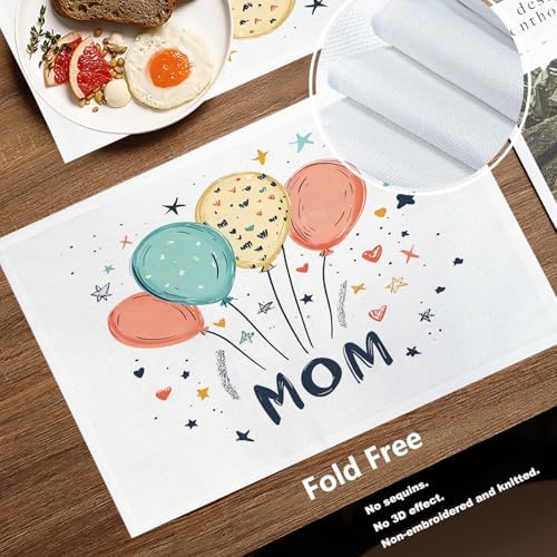 Batmerry Balloons Stars Mom Linen Placemats Set of 4, Happy Mother's Day Washable Table Mats for Kitchen Table Thickened Heat Insulation Dining Set Indoor Outdoor 12X18 in