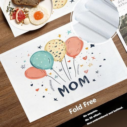 Batmerry Balloons Stars Mom Linen Placemats Set of 4, Happy Mother's Day Washable Table Mats for Kitchen Table Thickened Heat Insulation Dining Set Indoor Outdoor 12X18 in