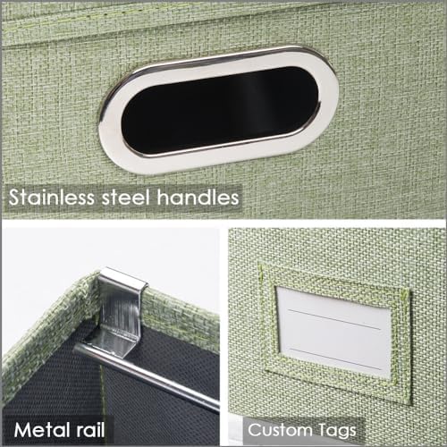 PRANDOM File Organizer Box - Set of 1 Collapsible Decorative Linen Filing Storage Hanging File Folders with Lids Office Cabinet Letter/Legal Green (17x14x11.2 inch)