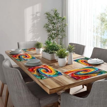 Batmerry Colorful Grunge Macro Closeup Placemats, Multicolor Abstract Art Washable Linen Table Mats for Kitchen Table Double Insulation Decor Dining Set Indoor Outdoor 12X18 in Set of 6