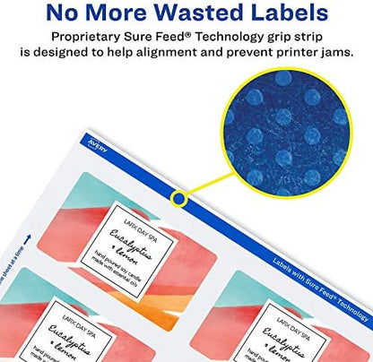 Avery Printable Durable White Rectangle Labels, Sure Feed Technology, 1.5" x 3.75", Print-to-the-Edge, Waterproof Labels, Laser & Pigment-Based Inkjet Compatible, 1000 Total