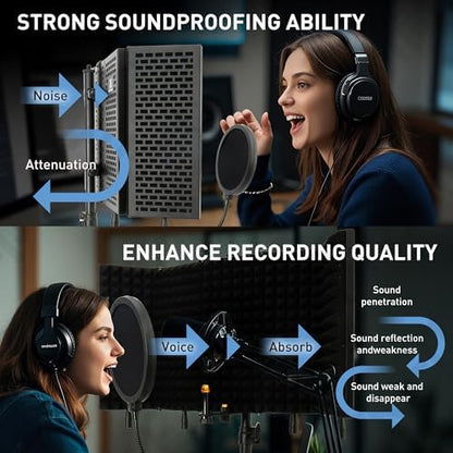 5-Sided Isolation Shield Microphone Stand with Pop Filter