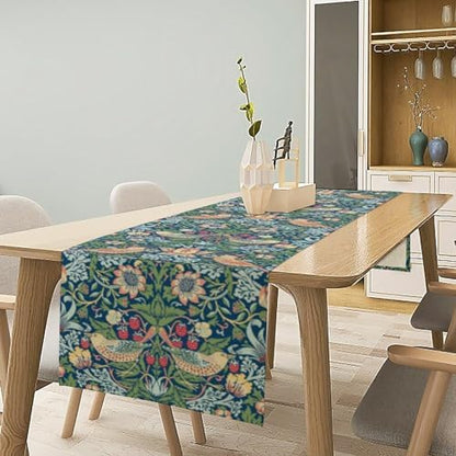 William Morris Floral Table Runner, Vintage Green Flowers Botanical Printed Table Runner for Home Kitchen Dining Table Decoration,13x70 Inch