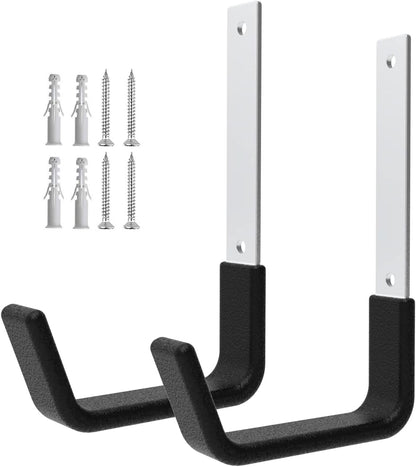 Heavy Duty Utility Hooks for Wall Mount, Garage Wall Hooks, Multi-Use Hose, Bike, Ladder, Chainsaw & Leaf Blower Hanger - 2 Medium (2 M)