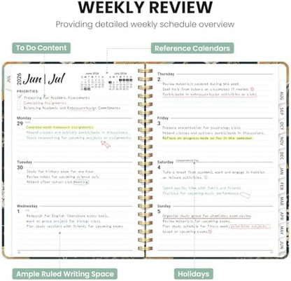 Planner 2026-2027, Monthly and Weekly Academic Planner July 2026 - June 2027, Hardcover Student Teacher Planning Agenda Calendar Book with Tabs, Perfect for Office School Supplies, A5 (6.3" x 8.5) - Citrus Bloom