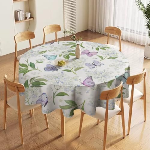 Butterfly Floral Tablecloth, Spring Summer Watercolor Flowers Plants Leaves Print Table Cover for Party Picnic Dinner Decor, 70x70in