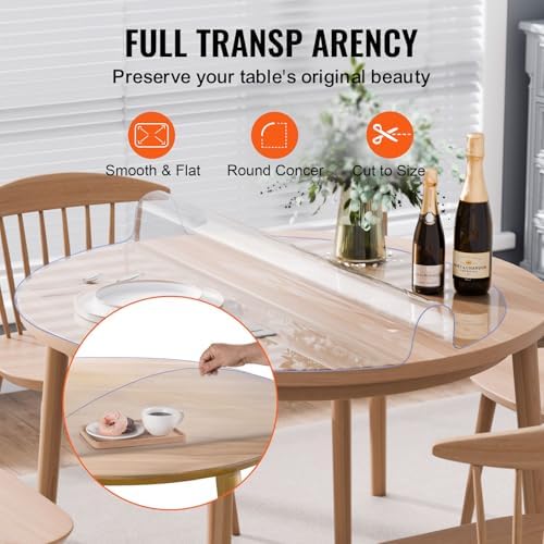 VEVOR Plastic Table Cover, 48 x 48 Inch 2.0 mm Thick Clear Round PVC Desk Mat Protector, Waterproof & Easy Cleaning Tablecloth for Office, Dresser, Dining Room, Night Stand