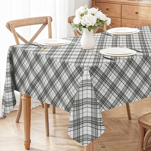 DWCN Checkered Tablecloth, 60 x 102 Inch, Rectangular, Grey and White