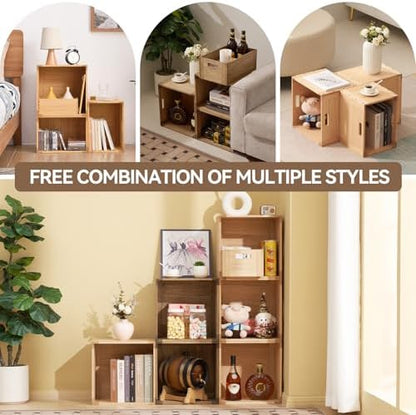 KIRIGEN Stackable Wood Storage Cube with Handles, Open Crate Bin, Brown