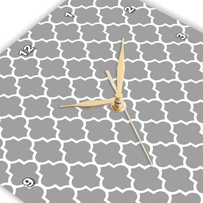 3D Rose DPP_120259_1 3dRose Dark Gray Quatrefoil Pattern - Grey Moroccan Tiles - Modern Stylish Geometric Clover Lattice - Wall Clock, 10 by 10"