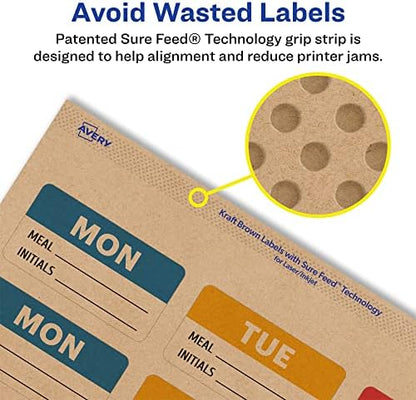 Avery® Kraft Brown Rectangle Labels, Sure Feed® Technology, 1" x 2", 600 Kraft Brown Labels, Print-to-The-Edge, Laser/Inkjet Printable