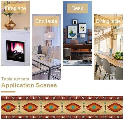 Aztec Southwest Table Runner, Ethnic Style Geometric Triditional Kitchen Table Runners Table Setting Decor for Garden Farmhouse Wedding Party Holiday Dinner Home, 13x120 Inch