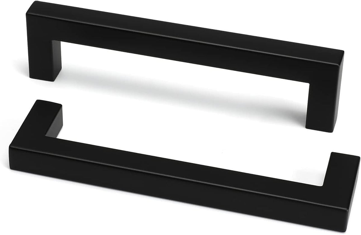 goldenwarm 200 Pack 5 Inch Black Cabinet Handles - Matte Black Drawer Pulls Stainless Steel - 128mm Cabinet Hardware Square Bar Modern Cabinet Pulls for Kitchen Bathroom Cupboard