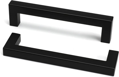 goldenwarm 200 Pack 5 Inch Black Cabinet Handles - Matte Black Drawer Pulls Stainless Steel - 128mm Cabinet Hardware Square Bar Modern Cabinet Pulls for Kitchen Bathroom Cupboard
