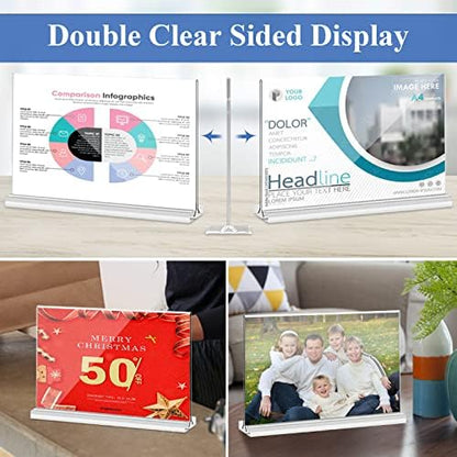 Arrobust Acrylic Sign Holder 8.5x11 Inches 6 Pack Horizontal, T -Shaped Double Sided Clear Paper Frames, PlasticTable Menu Display Holder, Document Flyer Table Stand for Office, Store, Restaurant