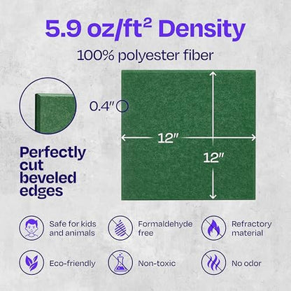 Acoustic Panels 12-Pack Soundproof Wall Panels 12"X12"X0.4" Sound Panels High Density Sound Dampening Panels - [Dark Green Square]