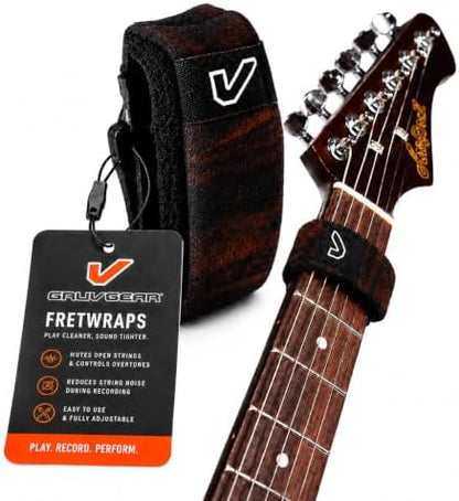Gruv Gear Fret Wrap & Guitar Mute, Fretwrap for Acoustic, Electric & Bass | String Dampener Recording, Tapping & Practice Accessory (1 Pack, Small Walnut, Fits 4 String Bass, 6 String Guitar)