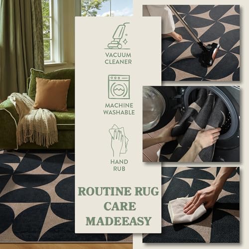Lahome Semi Circle Front Porch Rug, Black 3x5 Easy Jute Outdoor Patio Rug