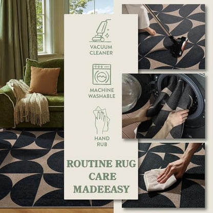 Lahome Semi Circle Front Porch Rug, Black 3x5 Easy Jute Outdoor Patio Rug
