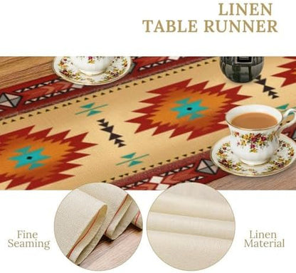 Aztec Southwest Table Runner, Ethnic Style Geometric Triditional Kitchen Table Runners Table Setting Decor for Garden Farmhouse Wedding Party Holiday Dinner Home, 13x120 Inch