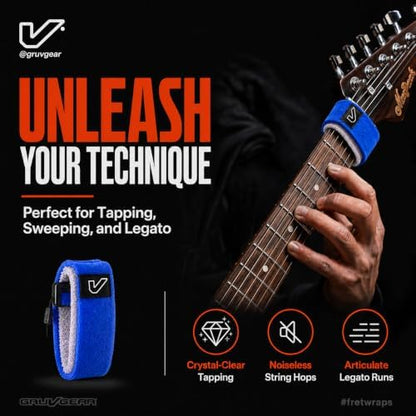 Gruv Gear Fret Wrap & Guitar Mute, Fretwrap for Acoustic, Electric & Bass | String Dampener Recording, Tapping & Practice Accessory (1 Pack, Large Blue, Fits 6 String Bass, 8 String Guitar)