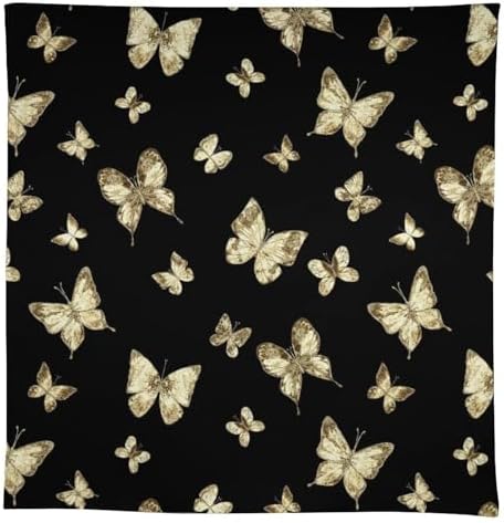 Golden Butterfly Tablecloth, Vintage Luxury Yellow Golden Butterflies Print Table Cloth for Kitchen Dining Coffee Table Outdoor Party Decor 60x90in