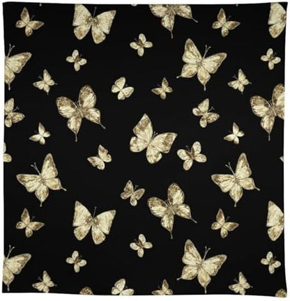 Golden Butterfly Tablecloth, Vintage Luxury Yellow Golden Butterflies Print Table Cloth for Kitchen Dining Coffee Table Outdoor Party Decor 60x90in