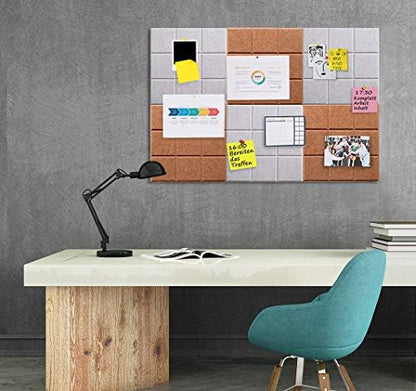 Large Felt Board Tiles for Wall with 30 Push Pins, 11.8"x11.8" Pack of 6 Pin Board Notice Boards for Home Office Kitchen, Bulletin Board Wall Tiles for Photos Memos (Orange+Grey, 6 Pack)